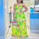 Women Fashion Elegant Beach Printed V-Neck Sleeveless Camisole Dress