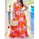 Women Fashion Elegant Beach Printed V-Neck Sleeveless Camisole Dress