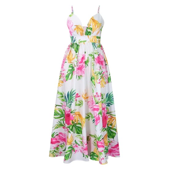 Women Fashion Elegant Beach Printed V-Neck Sleeveless Camisole Dress