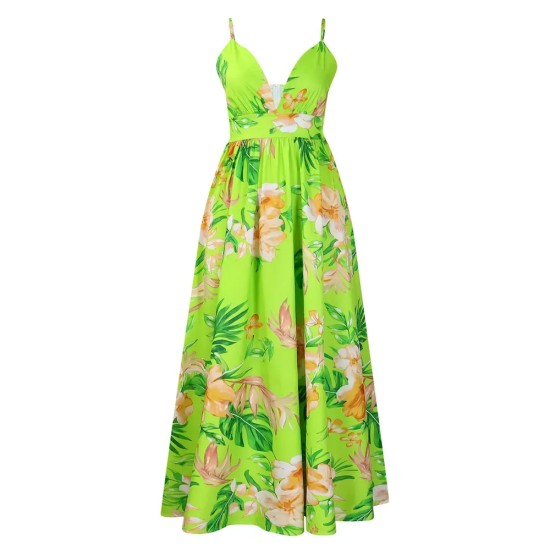 Women Fashion Elegant Beach Printed V-Neck Sleeveless Camisole Dress