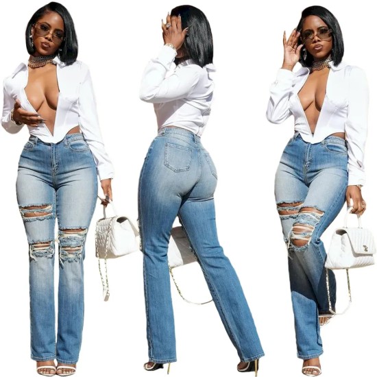 Fashion Women Stretch Slim-Fit Ripped Jeans