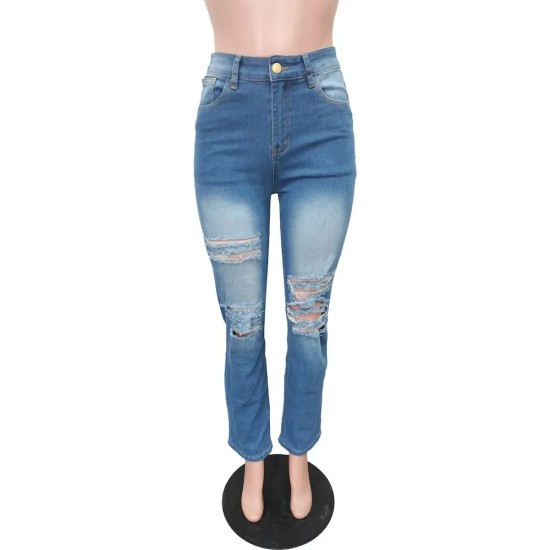 Fashion Women Stretch Slim-Fit Ripped Jeans