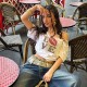 Y2k Women Off-Shoulder V-Neck Loose Casual Love Lip Leopard T-Shirt