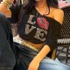 Y2k Women Off-Shoulder V-Neck Loose Casual Love Lip Leopard T-Shirt
