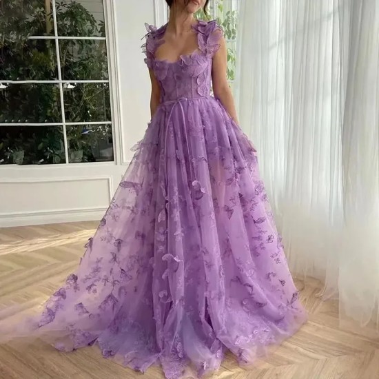 Women Elegant Lace Slit Party Dress