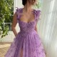 Women Elegant Lace Slit Party Dress