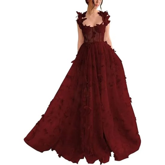 Women Elegant Lace Slit Party Dress