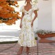 Summer Women Fashion Casual Sweet Floral Print Maxi Dress