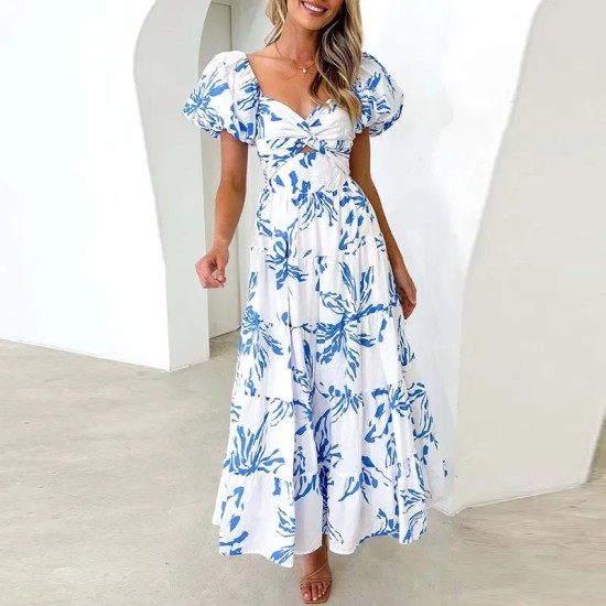 Summer Women Fashion Casual Sweet Floral Print Maxi Dress