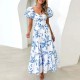 Summer Women Fashion Casual Sweet Floral Print Maxi Dress