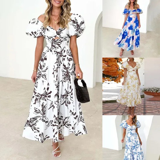 Summer Women Fashion Casual Sweet Floral Print Maxi Dress