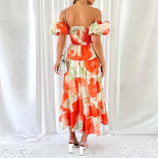 Summer Women Fashion Casual Sweet Floral Print Maxi Dress