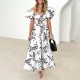 Summer Women Fashion Casual Sweet Floral Print Maxi Dress