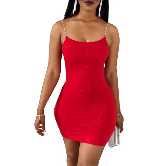 Nightclub Style Women Sexy Shiny Strap Bodycon Dress