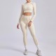 Yoga Women Pleated Sports Fitness Long Sleeve Crop Top Leggings Set