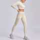 Yoga Women Pleated Sports Fitness Long Sleeve Crop Top Leggings Set