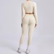 Yoga Women Pleated Sports Fitness Long Sleeve Crop Top Leggings Set