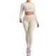 Yoga Women Pleated Sports Fitness Long Sleeve Crop Top Leggings Set