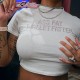 Sexy Women Short-Sleeved Letter Rhinestone Crop T-Shirt