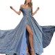 Women Elegant Shiny Off-Shoulder Slit Party Dress
