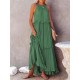Summer Women Loose Casual Solid Color Ruffled Sleeveless Maxi Dress