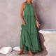 Summer Women Loose Casual Solid Color Ruffled Sleeveless Maxi Dress