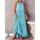 Summer Women Loose Casual Solid Color Ruffled Sleeveless Maxi Dress