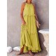 Summer Women Loose Casual Solid Color Ruffled Sleeveless Maxi Dress