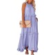 Summer Women Loose Casual Solid Color Ruffled Sleeveless Maxi Dress