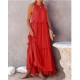 Summer Women Loose Casual Solid Color Ruffled Sleeveless Maxi Dress