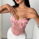 Women Satin Butterfly Strapless Diamond Steel Ring Fishbone Top Corset