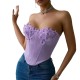 Women Satin Butterfly Strapless Diamond Steel Ring Fishbone Top Corset