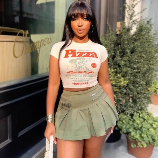 Fashion Women Vacation Zipper Pleated Mini Skirt