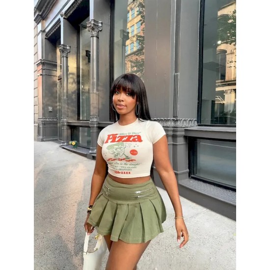 Fashion Women Vacation Zipper Pleated Mini Skirt