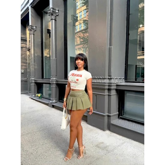 Fashion Women Vacation Zipper Pleated Mini Skirt