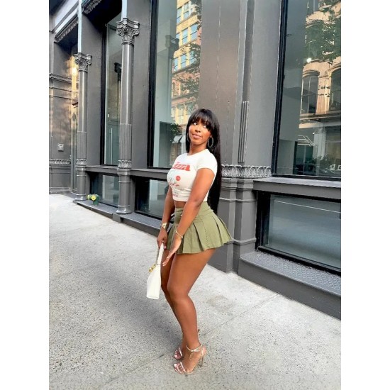 Fashion Women Vacation Zipper Pleated Mini Skirt