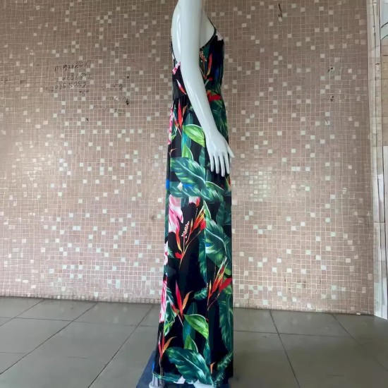 Women Fashion Casual Vacation Loose Floral Printed V-Neck Camisole Dress