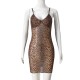 Women Nightclub Style Sexy Leopard Printed Sling Bodycon Dresses