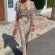 Elegant Women Fashion Defined Waist Print V-Neck Dress