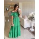 Summer Women Fashion Casual Solid Color Off Shoulder Short Sleeve Maxi Dress