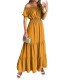 Summer Women Fashion Casual Solid Color Off Shoulder Short Sleeve Maxi Dress