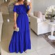 Summer Women Fashion Casual Solid Color Off Shoulder Short Sleeve Maxi Dress