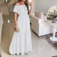 Summer Women Fashion Casual Solid Color Off Shoulder Short Sleeve Maxi Dress
