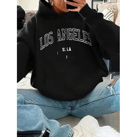 Women Casual Loose Letter-Print Hoodie