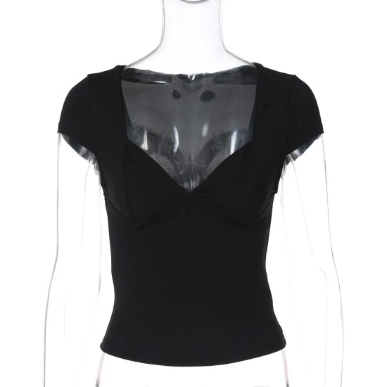 Women Summer Sexy V-Neck Tight Short-Sleeved Top
