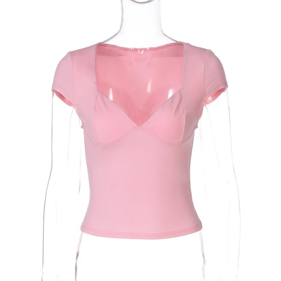 Women Summer Sexy V-Neck Tight Short-Sleeved Top