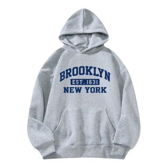 Casual Fashion Printed Loose Fleece-Lined Hoodie