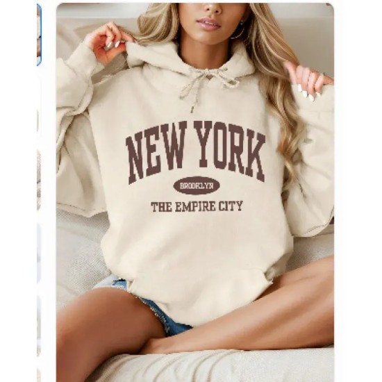 Casual Fashion Printed Loose Fleece-Lined Hoodie
