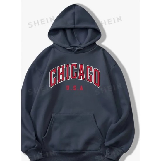 Casual Fashion Printed Loose Fleece-Lined Hoodie