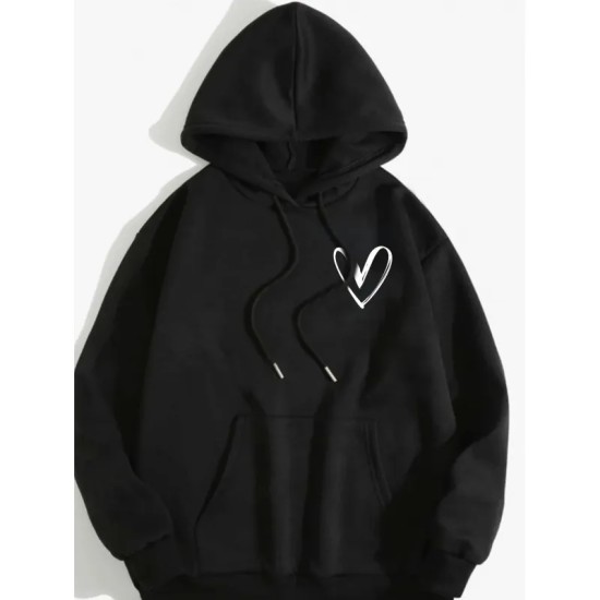 Casual Fashion Printed Loose Fleece-Lined Hoodie